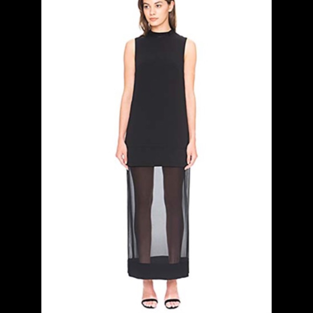 Beaded neck detail sheer skirt dress